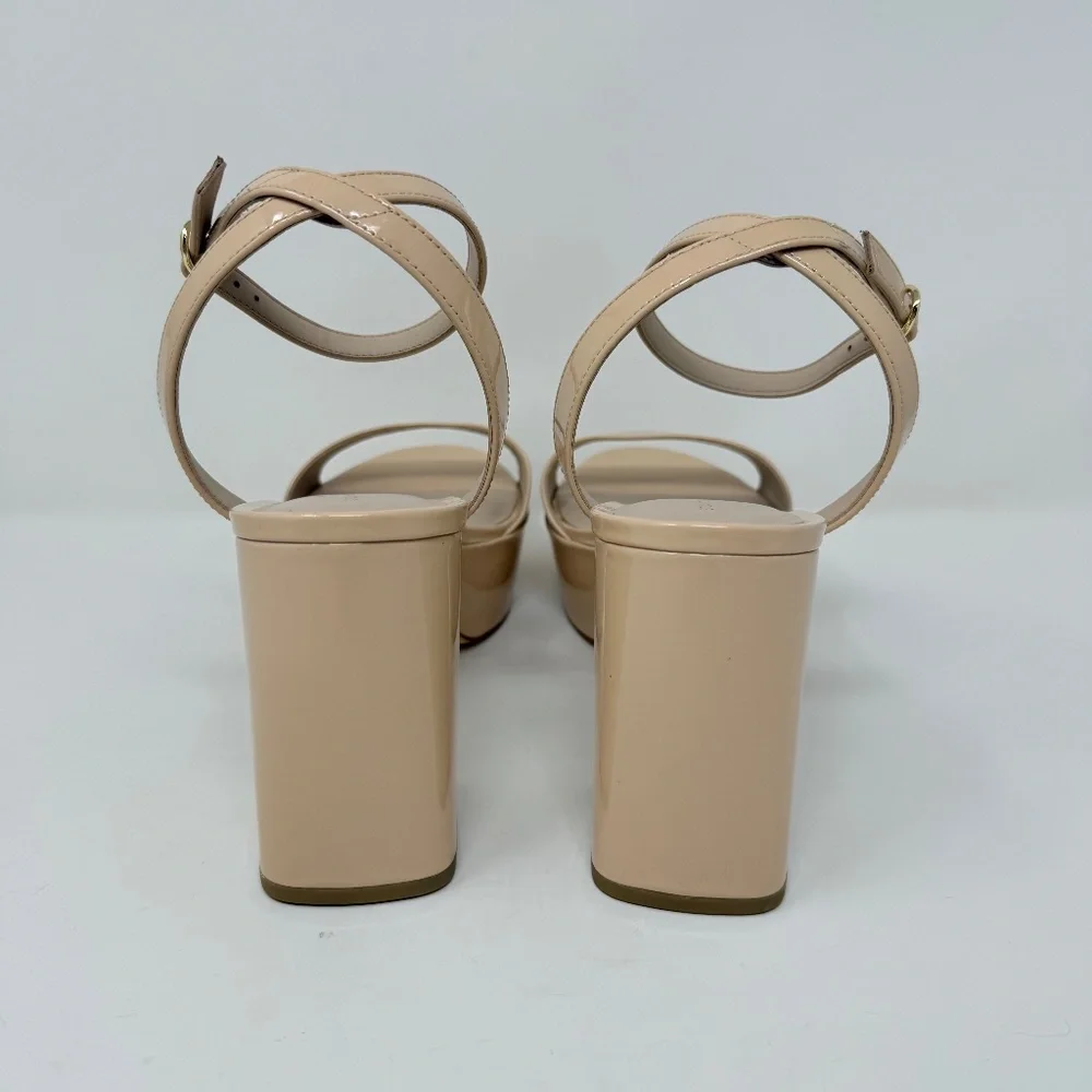 New Stuart Weitzman Gala Patent Leather Sandals Golden Beige Sz 10 - Picture 5 of 14